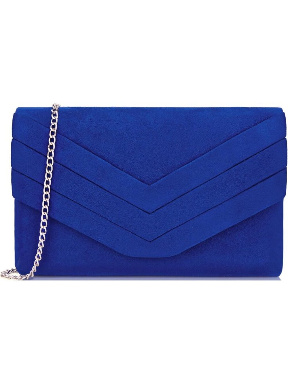Women's Royal Blue Suede Pleated Clutch Purse For Evening Cross Body Bag Chain